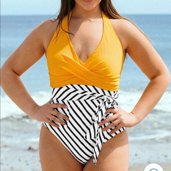 Cupshe Other - Londyn Yellow And Striped Plus Size One Piece Swimsuit